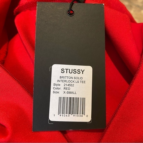 NWT~STUSSY Women Red Britton Solid Interlock Ls Tee Size XS-Rare - Picture 7 of 9